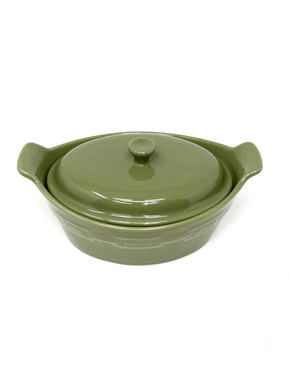Longaberger Woven Traditions Small Oval Covered Casserole Dish Sage Green EUC